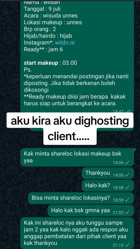 Cerita MUA Dikira Dighosting Klien Sampai Hari H Tak Ada Kabar, Usai Lihat Medsos Ternyata Bikin Sedih