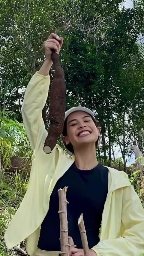 Potret Maudy Ayunda Cabut Singkong di Desa, Bahagia Bisa Rasakan Makanan Langsung Petik dari Kebun