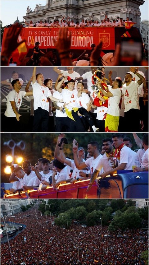 FOTO: Parade Kemenangan Spanyol Arak Piala Euro 2024, Lautan Pendukung Sambut Meriah di Plaza Cibeles Madrid