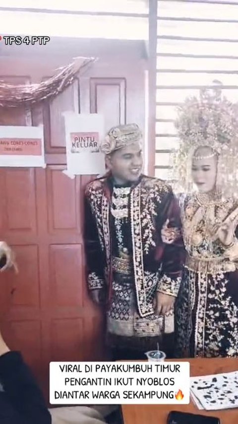 Viral Pengantin di Payakumbuh Diantar Rombongan Warga saat Lakukan Coblosan Ulang DPD Sumbar, Curi Perhatian