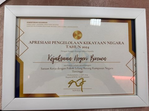 Kejaksaan Negeri Bireuen Raih Penghargaan Satuan Kerja dengan Pokok Lelang Barang Rampasan Negara Tertinggi