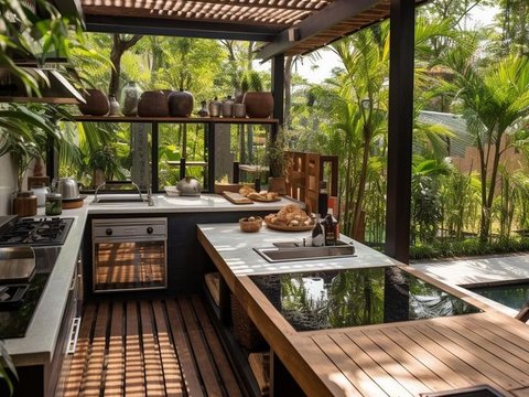 Simple Minimalist Kitchen Design in the Village with a Plantation Atmosphere.