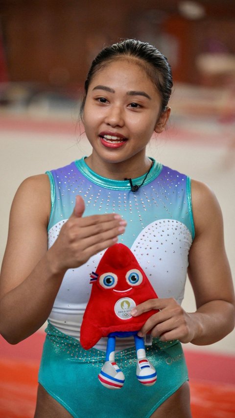 Rifda meraih posisi di Olimpiade Paris 2024 setelah tampil pada World Artistic Gymnastic Championship 2023 di Antwerp, Belgia. Foto: AFP/Bay Ismoyo