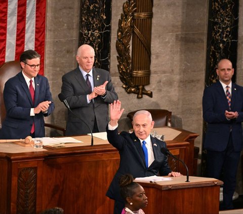 FOTO: Ekspresi PM Israel Netanyahu Pidato di Kongres AS, Disebut Hamas Penuh Klaim dan Kebohongan