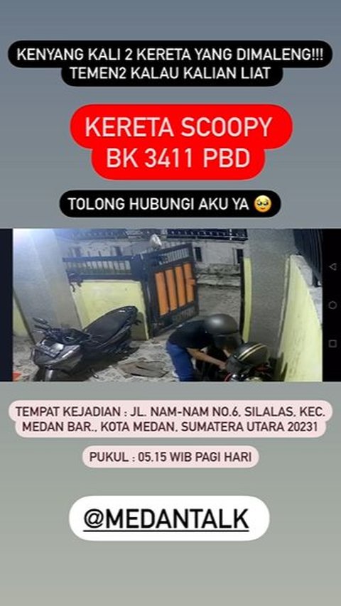 Viral Aksi Maling di Medan Berhasil Curi 2 Motor Sekaligus, Bikin Geram Warganet