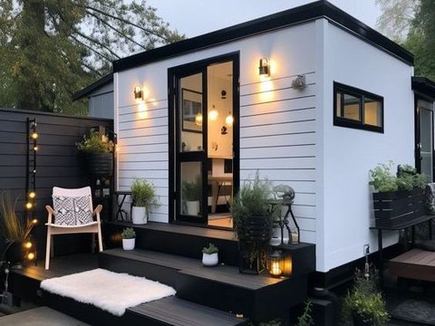 Desain Rumah Paviliun Cabin Berwarna Putih