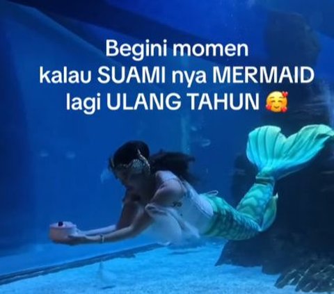 Jadi Mermaid, Aksi Wanita Beri Kejutan Manis untuk Suaminya yang Ulang Tahun Ini Curi Perhatian