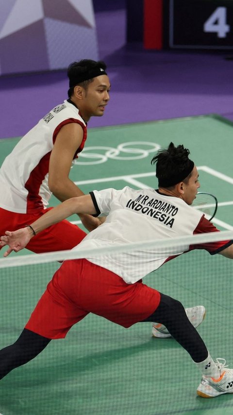 FOTO: Aksi Fajar Alfian/Muhammad Rian Ardianto Hajar Pasangan Prancis dan Lolos ke Perempatfinal Olimpiade 2024