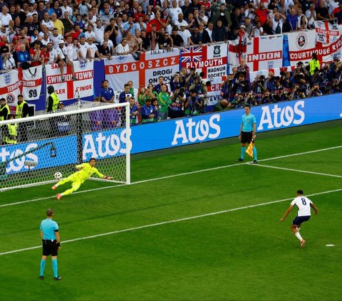 Inggris berhasil mencetak gol melalui tembakan Palmer, Bellingham, Saka, Toney, dan Alexander-Arnold. <br><br>Sementara itu, Swiss hanya berhasil mencetak gol melalui Schar, Shaqiri, dan Amdouni. Foto: Reuters<br>