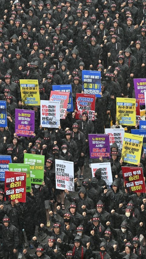 FOTO: Aksi Ribuan Buruh Samsung di Korea Selatan Demo Tuntut Kenaikan Gaji dan Tunjangan