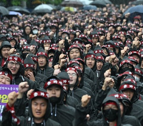 FOTO: Aksi Ribuan Buruh Samsung di Korea Selatan Demo Tuntut Kenaikan Gaji dan Tunjangan