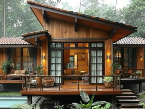 Rumah Kayu dengan Atap Miring Mewah