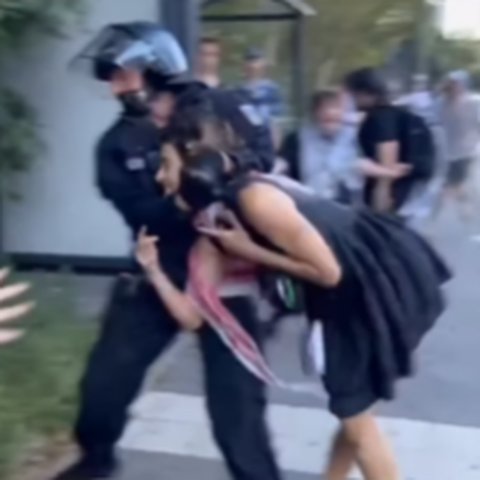 Polisi di Jerman banting demonstran pro Palestina.