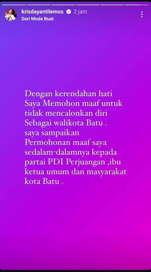 9 Jam Usai Diumumkan PDIP, Krisdayanti Bikin Status Mundur dari Pilkada Batu, Lalu Dihapus