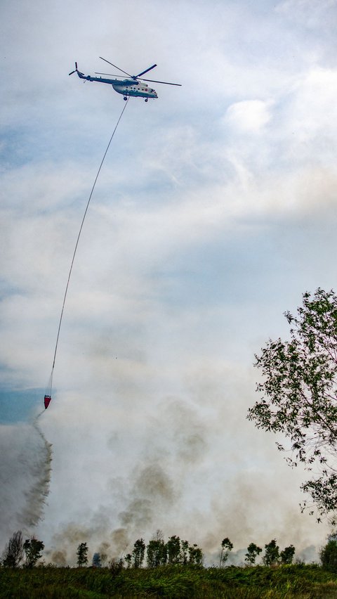 FOTO: Perjuangan Petugas Berjibaku Padamkan Karhutla di Ogan Ilir Sampai Kerahkan Helikopter