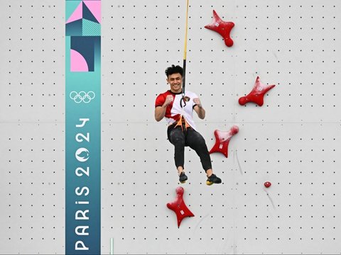 FOTO: Atlet Panjat Tebing Indonesia, Veddriq Leonardo Sabet Emas Pertama untuk Indonesia di Olimpiade Paris 2024