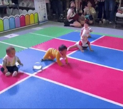 Hilarious Baby Crawling Competition, Loud Cheers but Deep Sleep