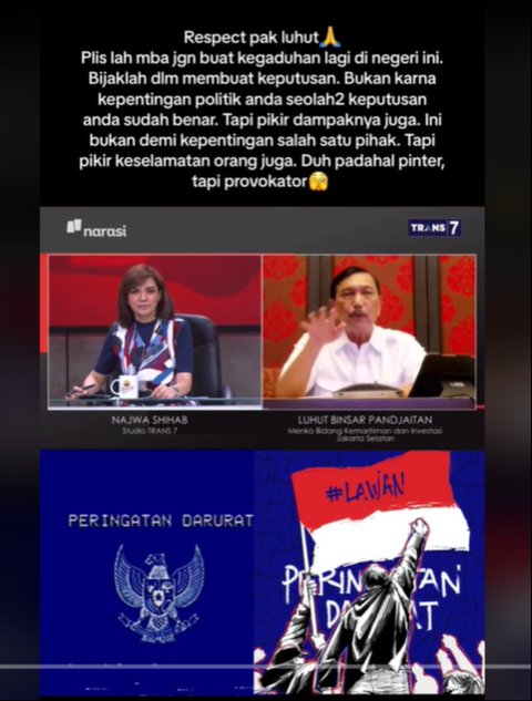 Viral Video Luhut Marah ke Najwa Shihab karena Dukung Demo RUU Pilkada 2024, Cek Faktanya