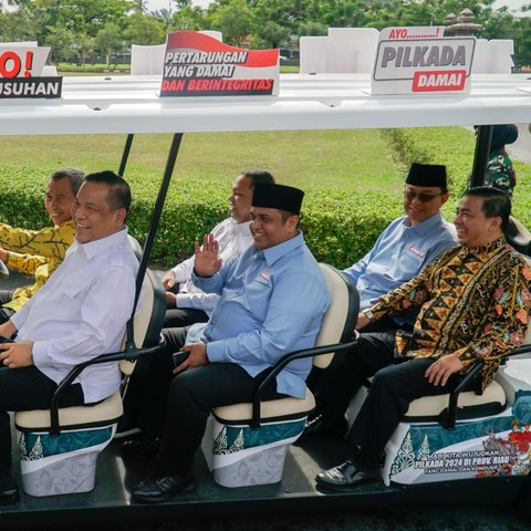 Momen 3 Paslon Gubernur Riau Tampak Akrab Naik Mobil Golf Keliling Mapolda