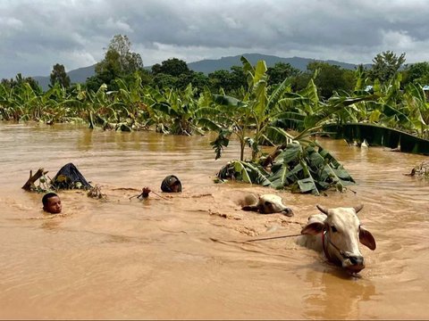 FOTO: Terjangan Topan Yagi Picu Banjir Dahsyat di Myanmar, Warga Dievakuasi Pakai Perahu hingga Ember