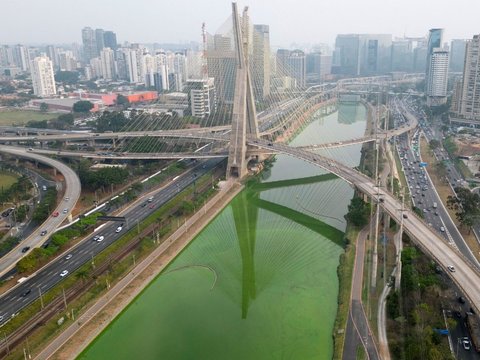 FOTO: Heboh Sungai Utama di Sao Paulo Brasil Tiba-Tiba Menghijau, Ternyata Ini Penyebabnya