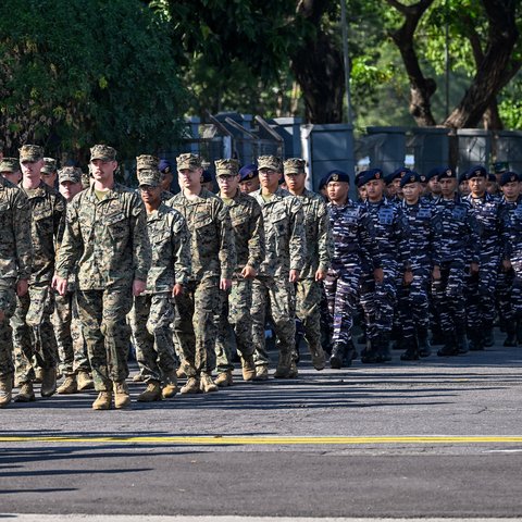 Latihan Gabungan Super Garuda Shield 2024 diselenggarakan secara serentak di empat kota: Surabaya, Jakarta, Baturaja (Lampung) dan Situbondo. (JUNI KRISWANTO/AFP)