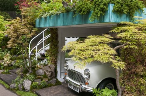 Single-car garage by Japanese landscape designer