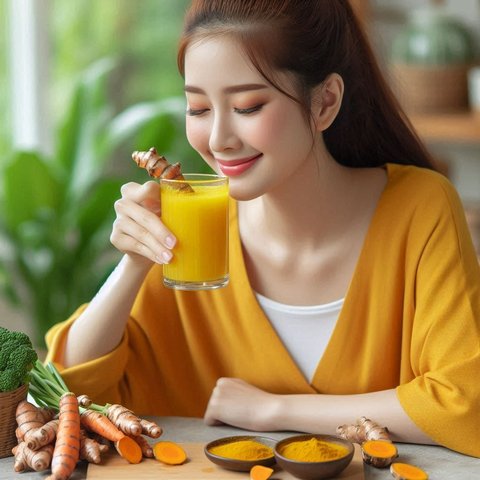 Ilustrasi Minum Jamu Kunyit Asem