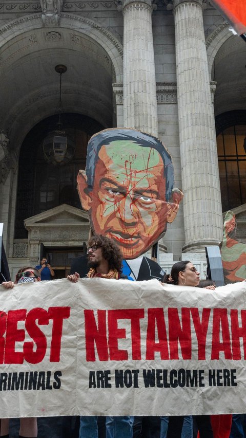 FOTO: Desak Benjamin Netanyahu Ditangkap, Massa Demonstran Geruduk Sidang Umum PBB di New York