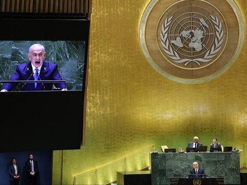 FOTO: Momen PM Israel Benjamin Netanyahu Pidato di Sidang Umum PBB Diwarnai Aksi Walk Out Sejumlah Negara