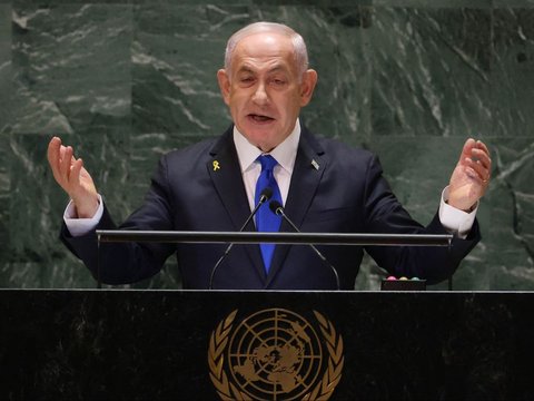 FOTO: Momen PM Israel Benjamin Netanyahu Pidato di Sidang Umum PBB Diwarnai Aksi Walk Out Sejumlah Negara