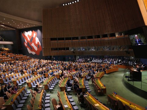 FOTO: Momen PM Israel Benjamin Netanyahu Pidato di Sidang Umum PBB Diwarnai Aksi Walk Out Sejumlah Negara