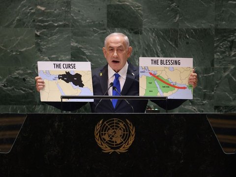 FOTO: Momen PM Israel Benjamin Netanyahu Pidato di Sidang Umum PBB Diwarnai Aksi Walk Out Sejumlah Negara