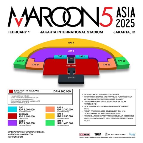 Maroon 5 Bakal Tampil di Jakarta Pada 1 Februari 2025