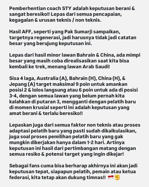 Darius Sinathrya memperingatkan masih ada 4 sisa laga yang harus dijalani Timnas Indonesia usai pelatih Shin Tae-Yong dipecat. Ini langkah sangat berisiko. (Foto: Dok. Instagram @darius_sinat