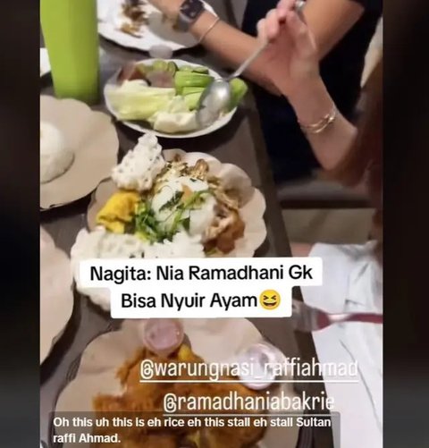 Reaksi Nagita Slavina Lihat Nia Ramadhani Tak Bisa Suwir Ayam Goreng Jadi Sorotan. foto: TikTok @ningsih.rn17