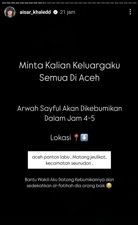 Aisar Khaled Bagikan Momen Bersama Karyawannya Asal Aceh yang Meninggal karena Tifus