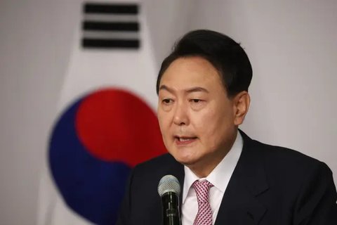Presiden Yoon Suk Yeol di acara Parade militer perdana di Korea Selatan sejak 2013. (AP/Ahn Young-Joon)