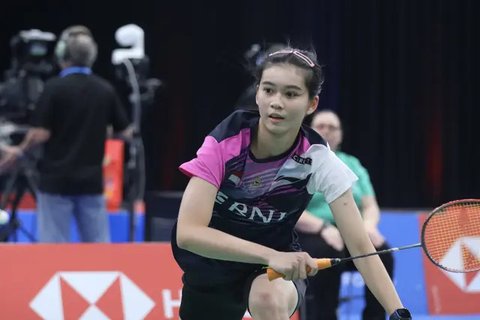 Pebulutangkis Indonesia, Chiara Marvella Handoyo, bertanding pada final Kejuaraan Dunia Junior 2023 di The Podium Arena, Spokane, Washington, Amerika Serikat, Senin (9/10/2023) dini hari WIB.