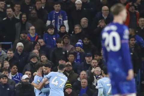Manchester City meraih kemenangan 3-1 atas Chelsea pada laga pekan ke-23 Premier League di Etihad Stadium, Minggu (26/01/2025) dini hari WIB. (AP Photo/Scott Heppell)
