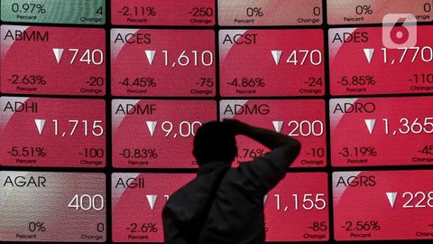Pekerja melintas di depan layar Indeks Harga Saham Gabungan (IHSG) di BEI, Jakarta, Senin (3/1/2022). Pada pembukan perdagagangan bursa saham 2022 Indeks Harga Saham Gabungan (IHSG) langsung