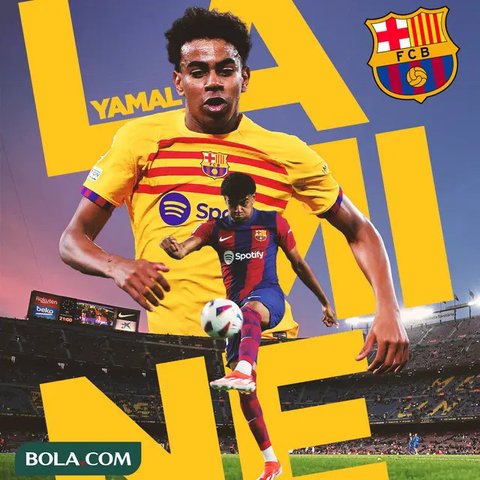 Pemain Barcelona, Lamine Yamal menggiring bola melewati penjagaan dari sejumlah pemain Deportivo Alaves dalam laga lanjutan Liga Spanyol 2024/2025 di Estadi Olimpic Lluis Companys, Barcelona,