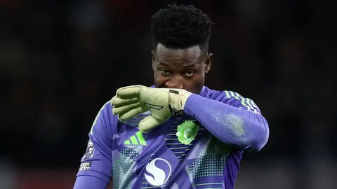 Setan Merah keok 0-1 setelah James Maddison merobek gawang Andre Onana di menit ke-13. (AP Photo/Ian Walton)