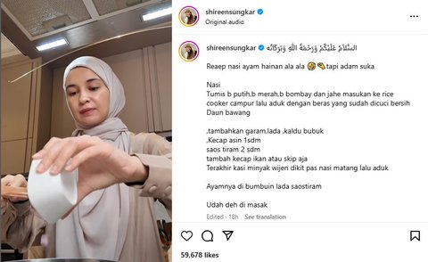 Shireen Sungkar Bagikan Resep Nasi Hainan Rice Cooker untuk Buka Puasa, sang Anak: Enak Banget