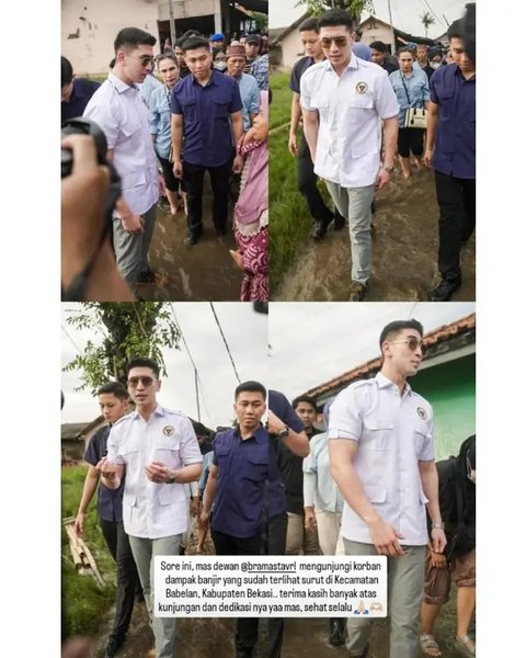 Momen Verrell Bramasta ngabuburit sambil tinjau banjir Bekasi, bantu warga yang terdampak. (sumber: Instagram/bramastavrl)