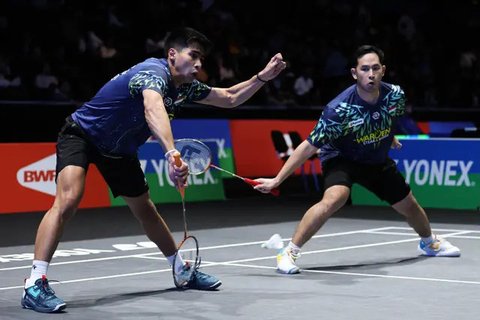 Ekspresi tunggal putra Indonesia, Jonatan Christie, pada babak 16 besar All England 2025, di Utilita Arena, Birmingham, Inggris, Kamis (13/3/2025). (PBSI)