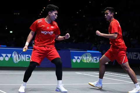 Ekspresi tunggal putra Indonesia, Jonatan Christie, pada babak 16 besar All England 2025, di Utilita Arena, Birmingham, Inggris, Kamis (13/3/2025). (PBSI)