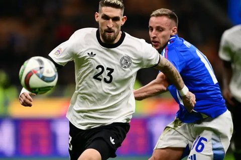 Duel Timnas Italia vs Timnas Jerman pada laga leg pertama perempat final UEFA Nations League di San Siro, Jumat dini hari WIB (21-3-2025). (Bola.com/figc.it)