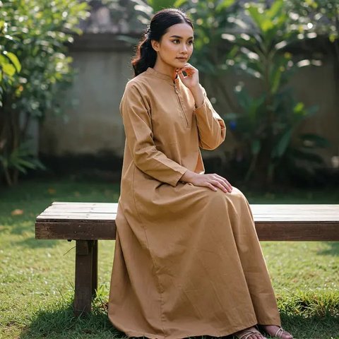 Ilustrasi gamis modern 2025 (Foto: Rizka Nur Laily via ChatGPT)