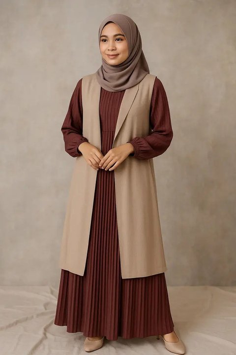 5 Inspirasi Model Gamis Rompi Panjang Terbaru 2025, Sangat Berkelas untuk Pakai di Acara Formal maupun Kasual